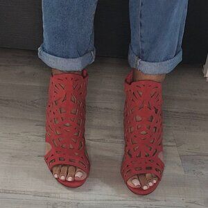 Unique Red Cutout Heels Size 7.5